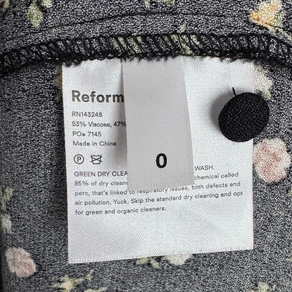 REFORMATION Locklin Midi Dress in Venezia Black Floral Crepe Short Sleeve XS 0 - Picture 9 of 11